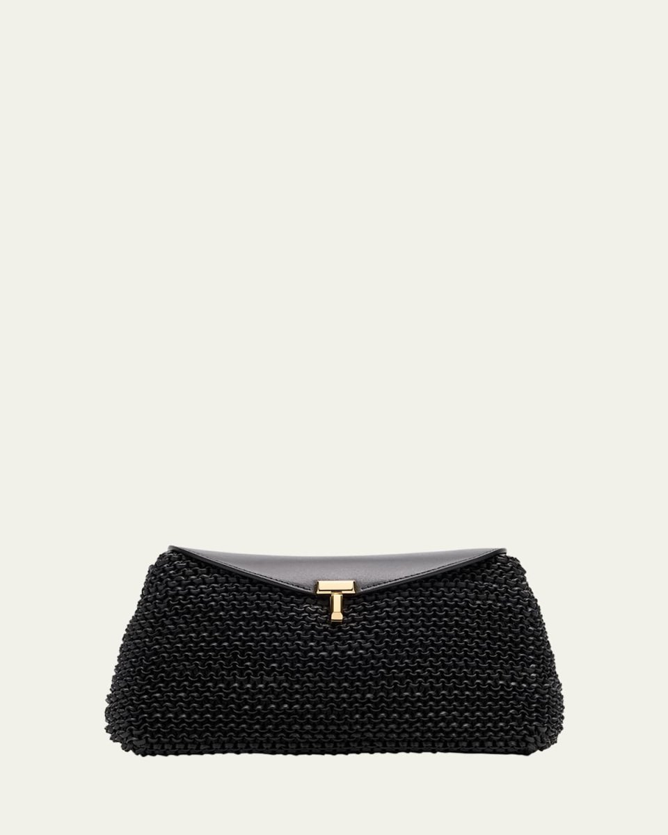 T-Lock Woven Leather Clutch Bag